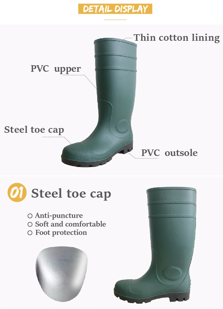 PVC Men Steel Toe Cap Rain Boots for Working Safety